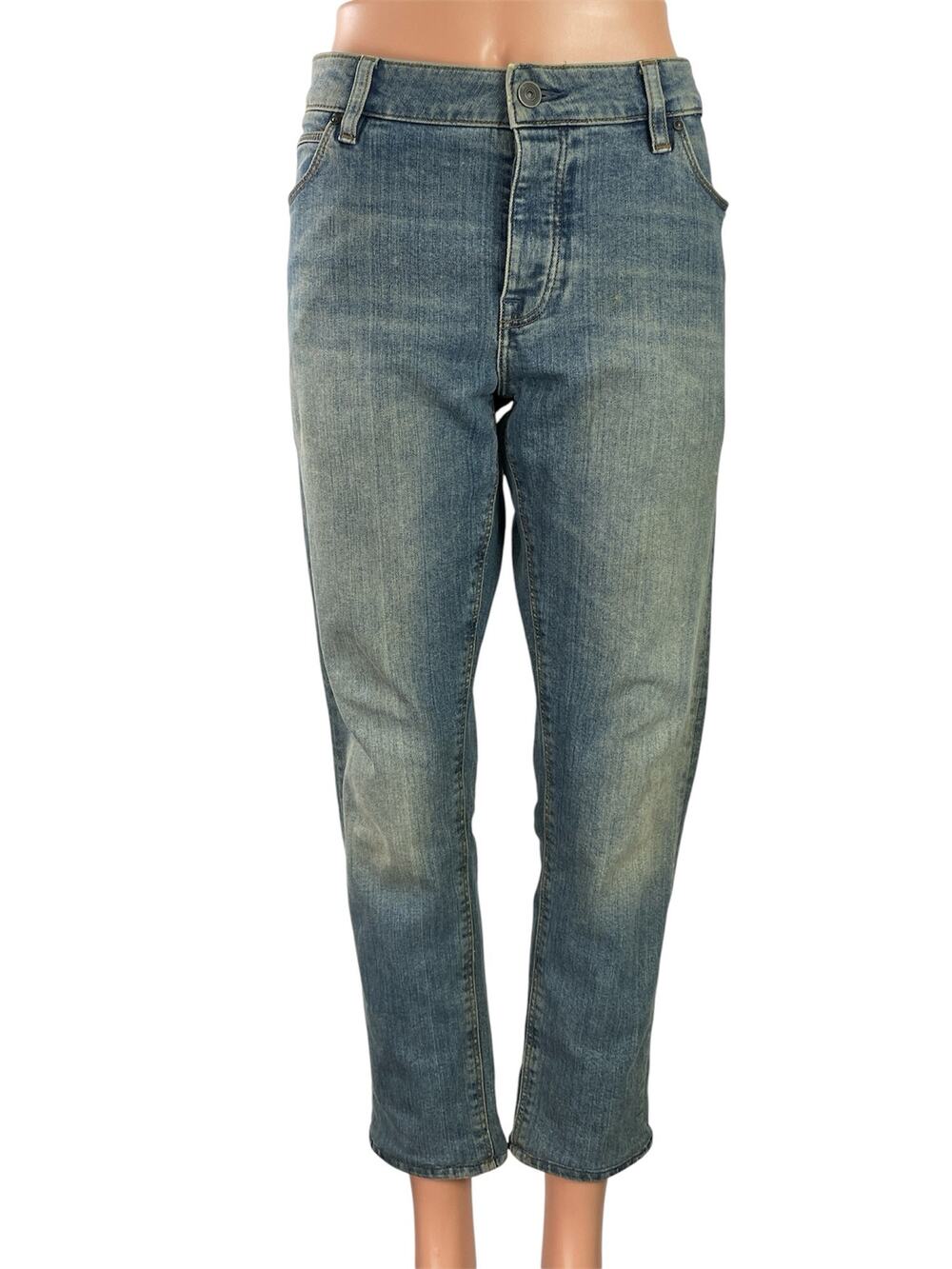 ASOS Men's Blue High Rise Faded Cropped Straight Leg Denim Jeans Pants Size 32